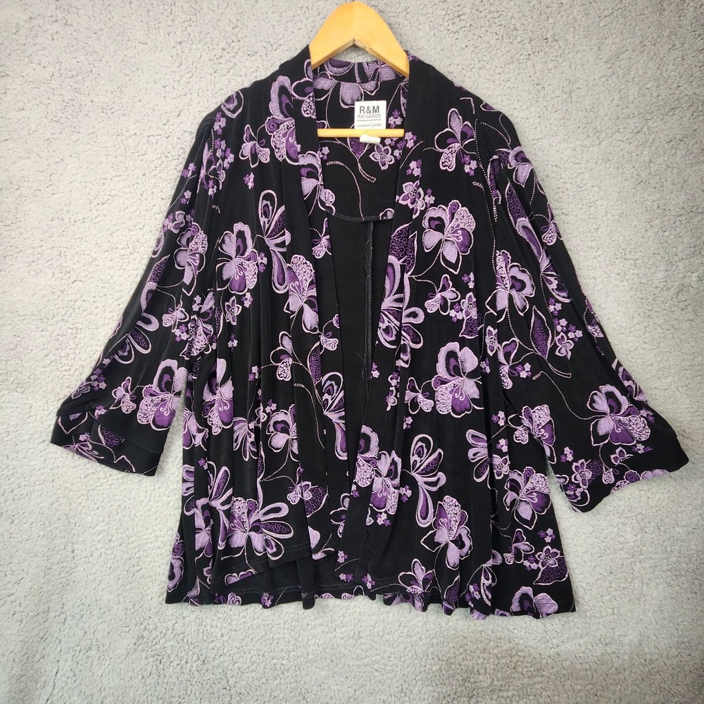 RM Richards Cardigan Top Plus Size 24W Petite Purple Slinky Drape‎ Open Front